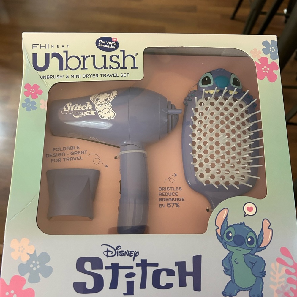 Disney Stitch Unbrush & Mini Dryer Set - Blue - NWT